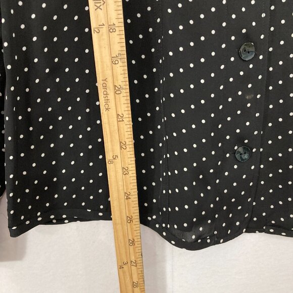 Chico's Blouse sz Large/2 Black White Polka Dot Pure Silk Long Sleeve Button Up - Picture 5 of 9